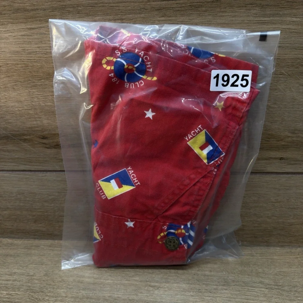 Vtg OshKosh Vestbak Shorts Overalls Shortalls SZ 2T Red Nautical Navy Yacht Club